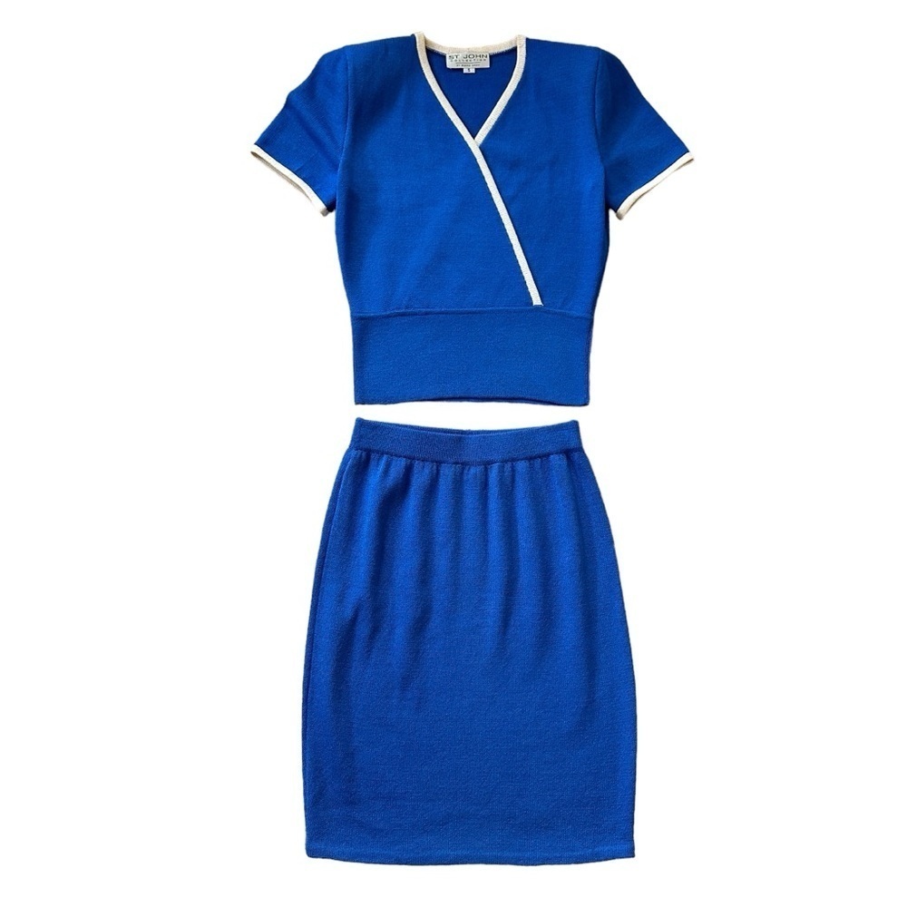 St. John Collection Santana Knit Skirt Set in Blue Size 4/S